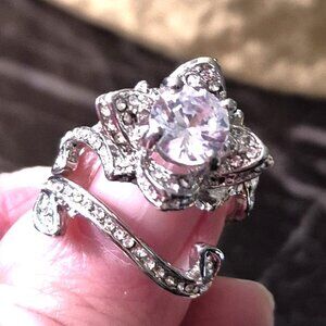 Wedding ring set. No markings. Costume jewelry.